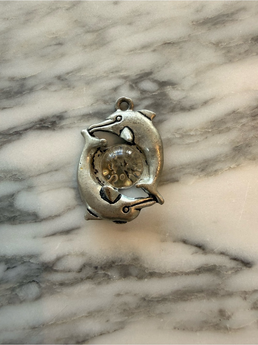 Silver Dolphin Charm Pendant with Glass Orb